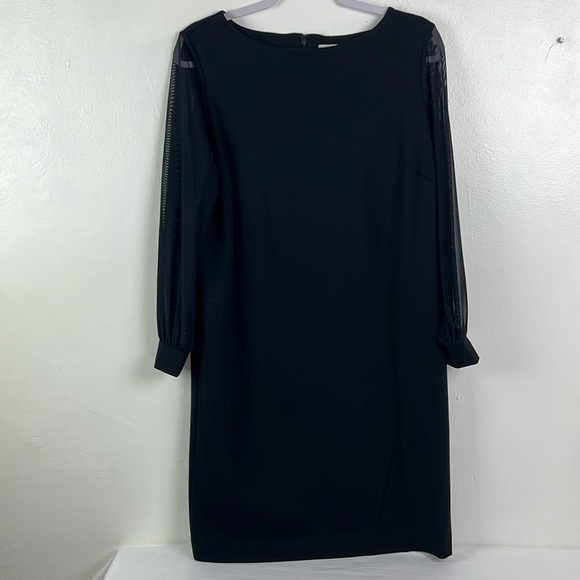 Chico’s‎ New Women’s US 8 Solid Black Mesh Long Sleeve Shift Dress - Picture 3 of 13